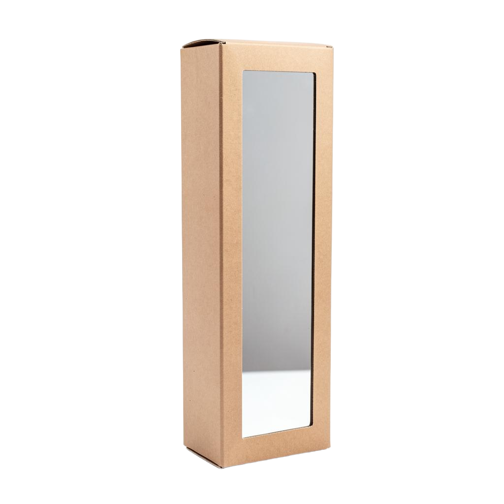 A slim tall kraft corrugated mirror box for shipping long frames and mirrors upright